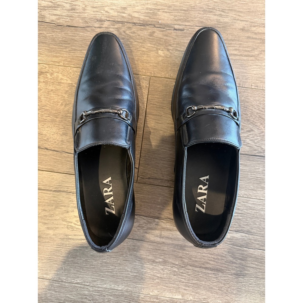 Zara Mens Black Leather Bit‎ Loafers Pointed Toe Dress Shoes TD0003-44 Size 44